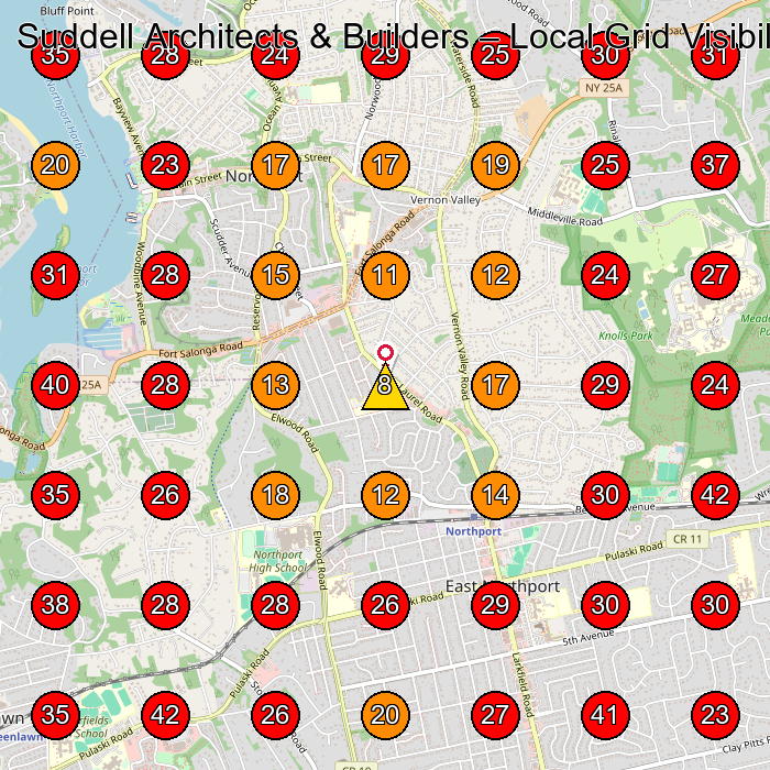 Suddell Architects & Builders GeoGrid visibility map for Kitchen Remodeler in Huntington